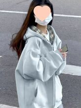 蓝色外套女款早秋韩系慵懒风厚卫衣春季初秋穿搭加绒加厚2025新款