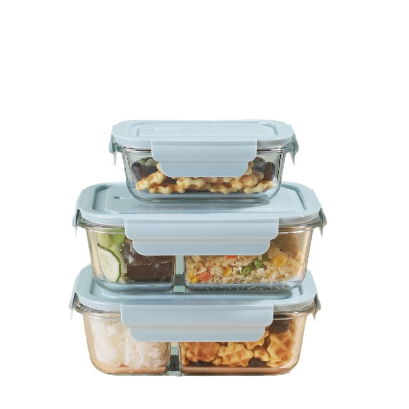 Caja de almuerzo de vidrio puede calentarse por microondas, alta borosilicona para trabajar con cajas de almuerzo de cierre de arroz, aislamiento térmico de la caja de almuerzo