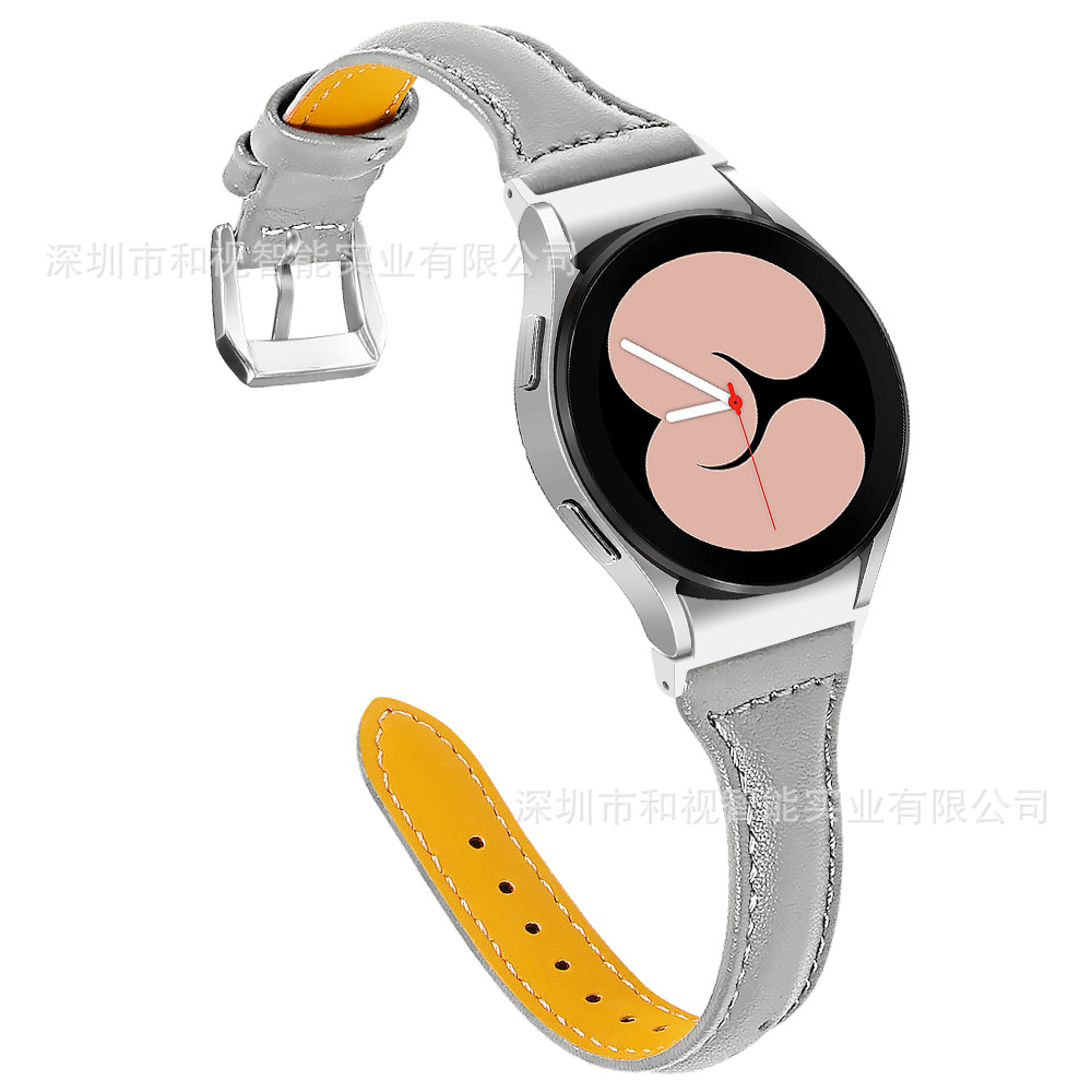 适用于三星watch4/5/6/7系列无缝隙小蛮腰T型皮带牛皮表带20mm