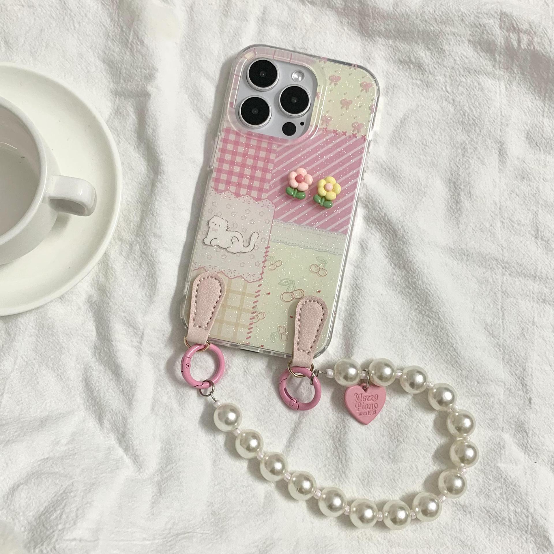 Chica ins empalme flor tridimensional a cuadros para iphone16ProMax/15 funda para teléfono móvil Apple 13 nuevo 14