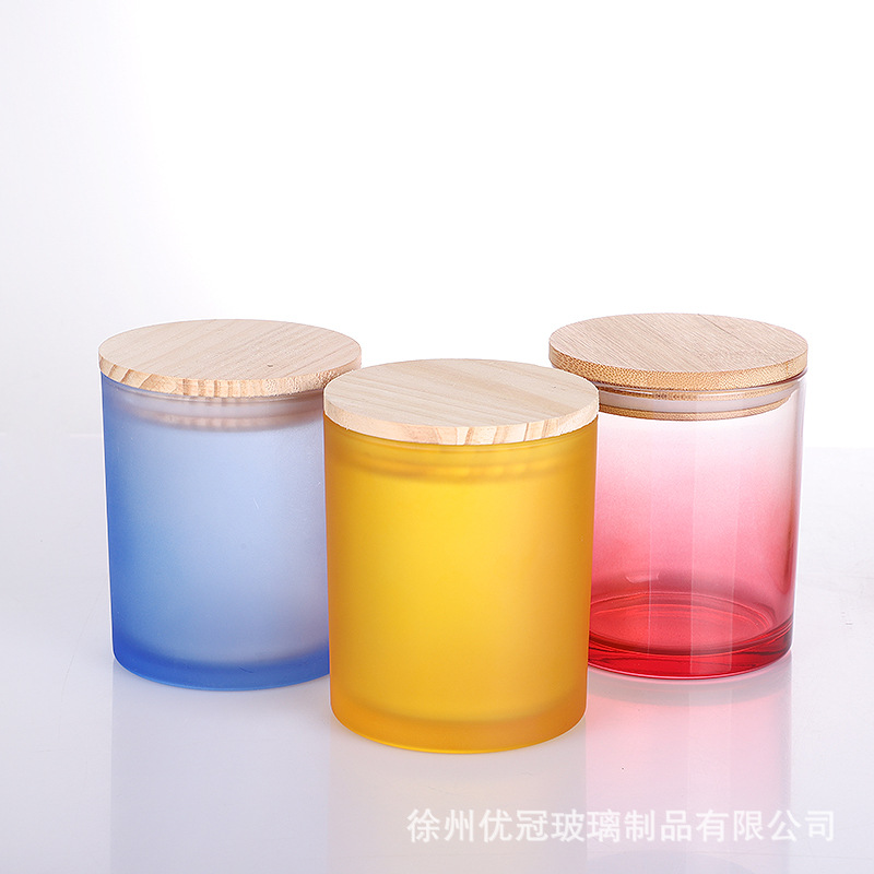 Aromaterapia colorido vela taza al por mayor helado redondo frasco de vidrio con tapa decoración del hogar candelabro adornos
