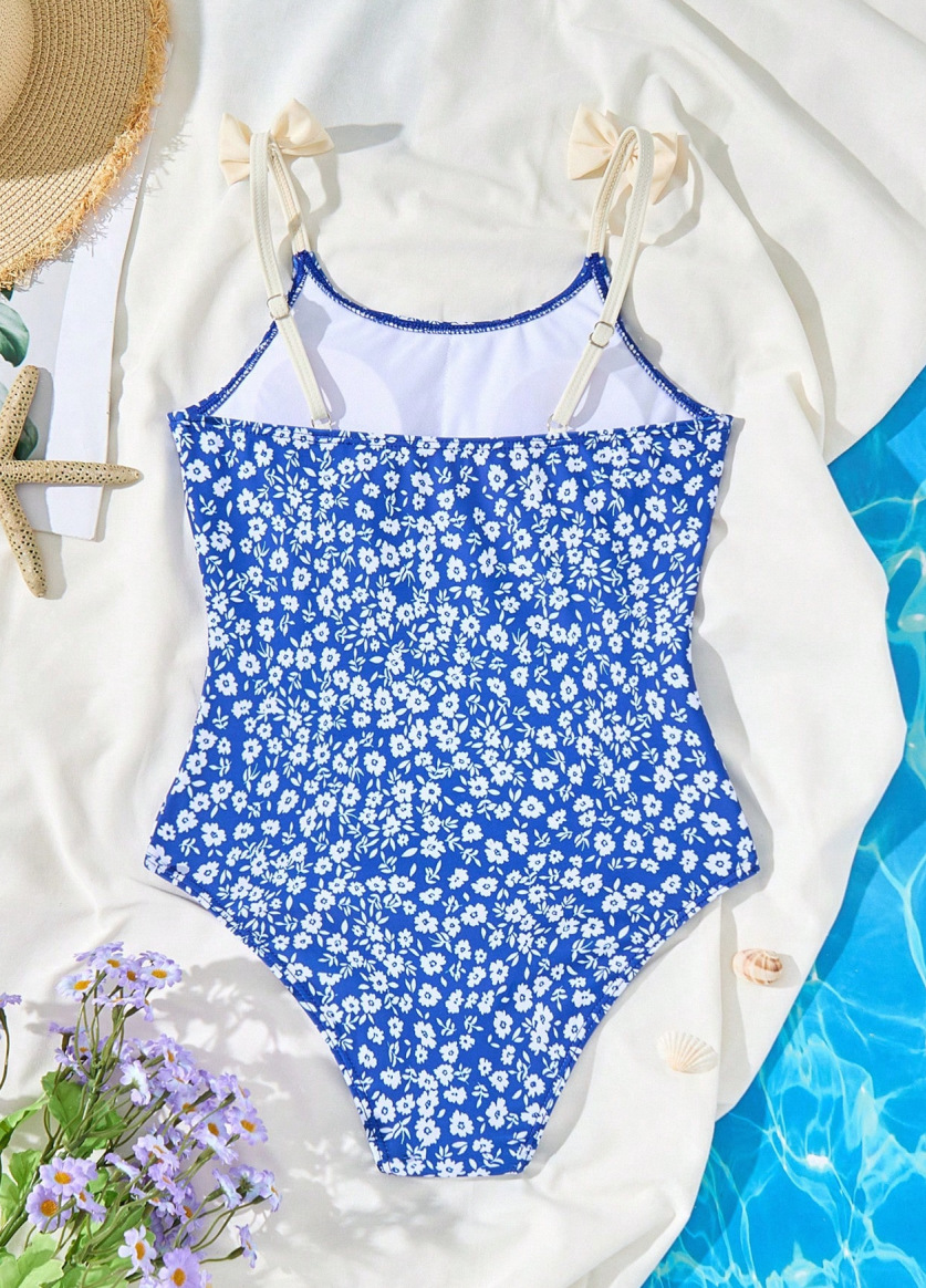 Einteiliger Blumen Badeanzug Für Mädchen Mit Dreieck Muster_voghion.com