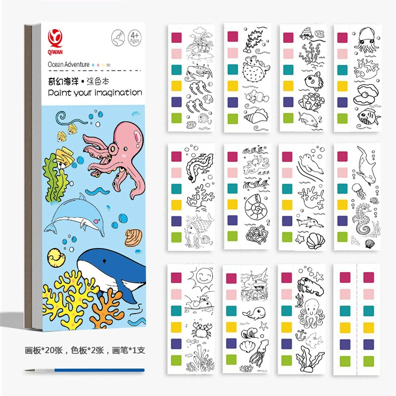 Детская гуашь, книга с иллюстрациями, раскраска, акварель, мелки, граффити