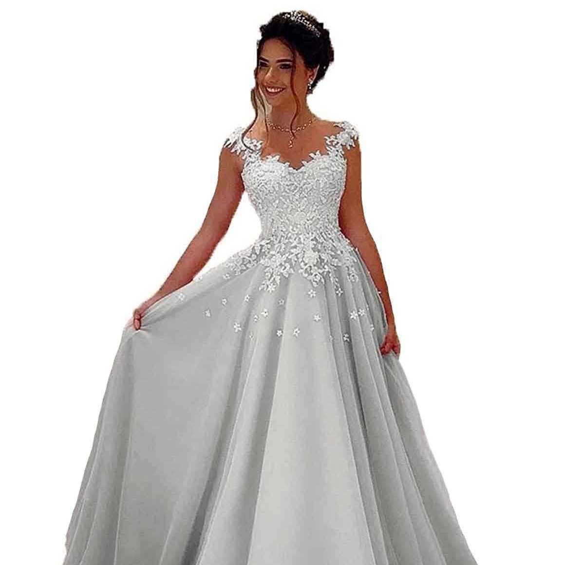 Nuevo vestido de noche con tirantes transfronterizo, gasa de encaje, fiesta de cumpleaños, vestido largo con temperamento, vestido de compromiso nupcial
