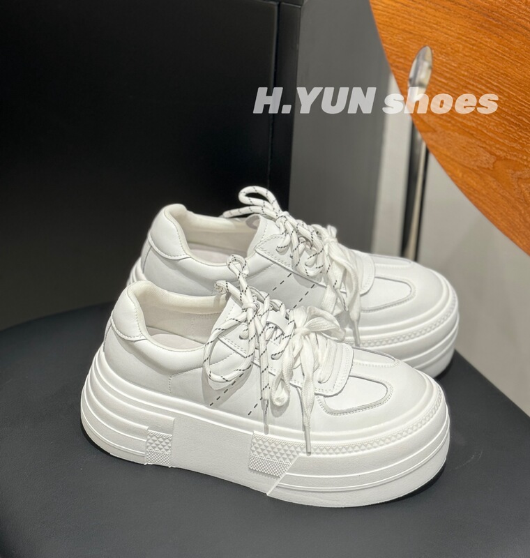 红韵～新款真皮厚底小白鞋女百搭休闲运动板鞋增高软底德训鞋|undefined