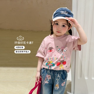 蔗梨童装女童t恤夏装薄款2026卡通休闲儿童衣服A类女宝宝短袖上衣