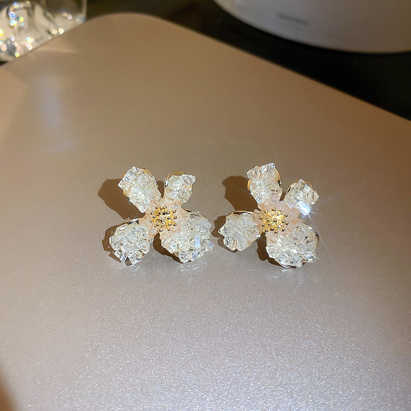 Agujas de plata con diamantes azules mariposa flor aretes de cristal coreanos delicados pequeños pernos frescos de moda para mujeres image 17