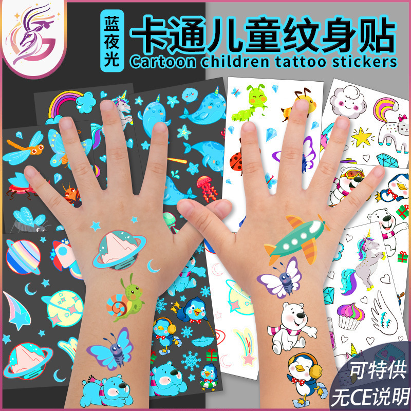Cartoon blue luminous tattoo stickers children waterproof cute dinosaur unicorn mermaid temporary tattoo stickers Cartoon blue luminous tattoo stickers children waterproof cute dinosaur unicorn mermaid temporary tattoo stickers
