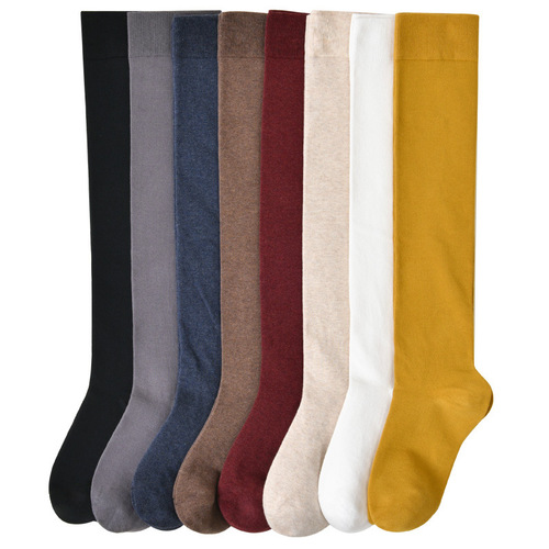 Xinjiang Cotton Spring and Autumn Socks Women's Pressure Stove Legs Calf Socks Mid-JK High-Tube Knee-length Black Long-Tube Over-the-Knee Socks