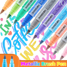 跨境24色速干签名笔双头金属色软头美术专用绘画黑卡应援秀丽笔