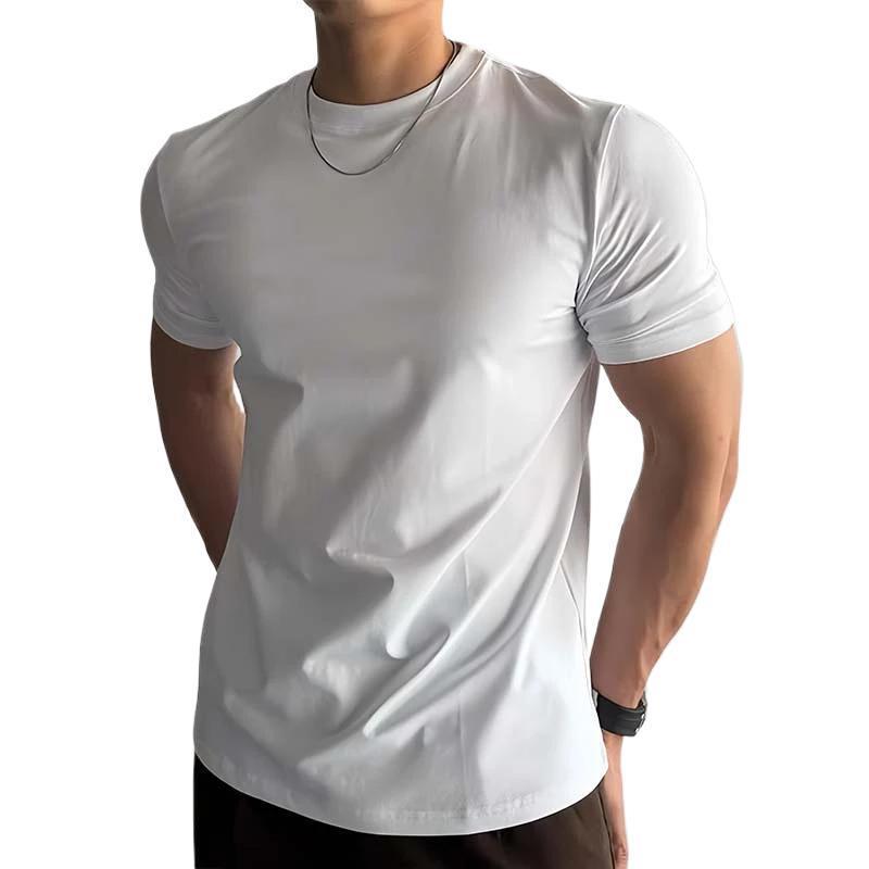 Jimi Hecusen メンズ フロントショルダー半袖 Tシャツ トレンド ラウンドネック スリムフィット 万能 ホワイト Tシャツ Xingcan Trendy House|undefined