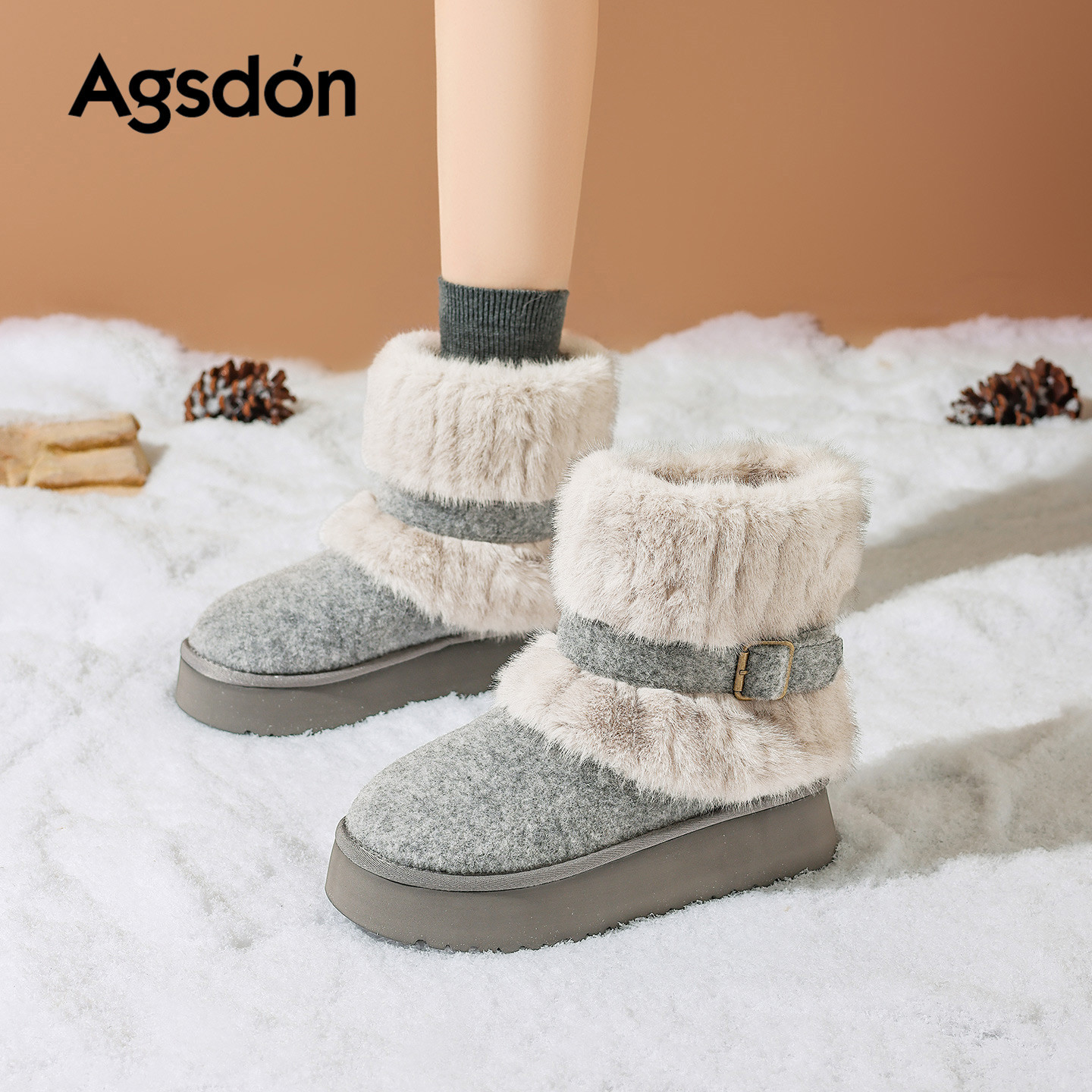 Augu Lion Dengjia veludo botas de nieve para mujeres 2025 nuevo invierno de moda con suela gruesa botas cortas casuales zapatos de algodón de peluche