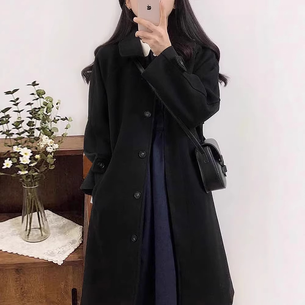 Hepburn Style Black Woolen Outwear for Women Autumn and Winter 2024 New Korean Style Small Mid-Length Woolen Outwear