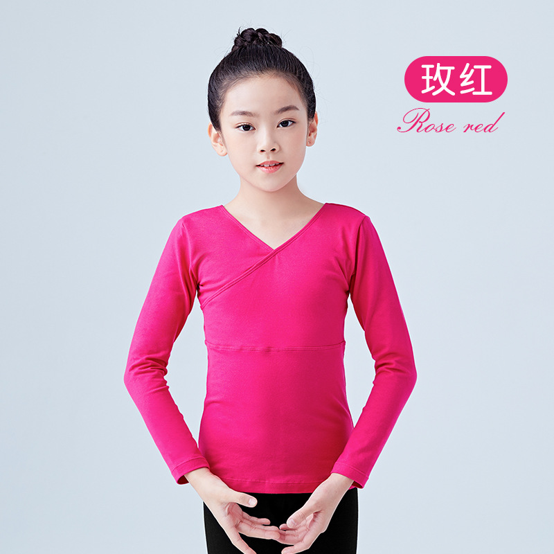 Nueva Ropa de baile los niños primavera manga larga traje delantero Cruz Niñas práctica danza superior al por mayor