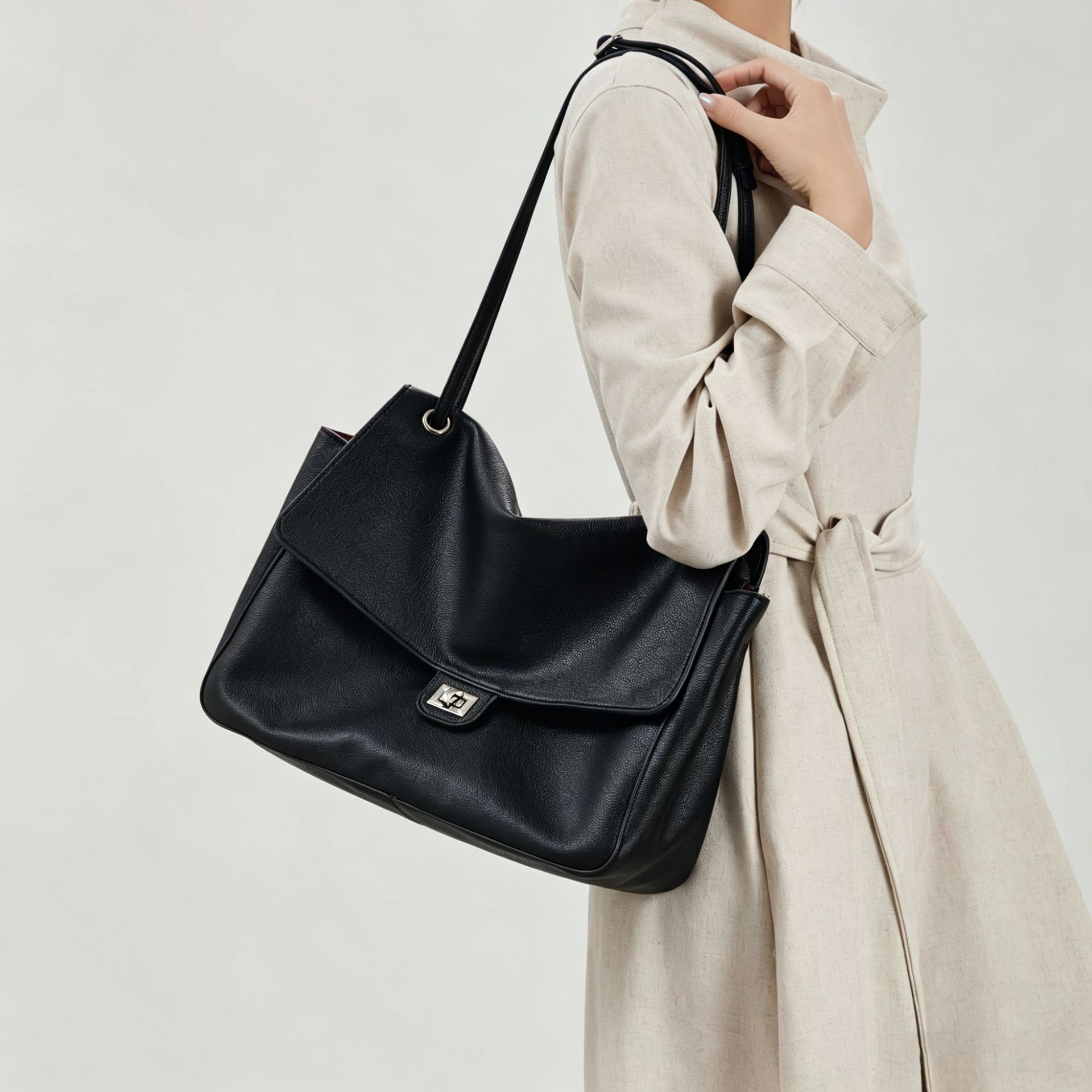 2026 New Model Genuine Leather Women's Handbag with Underarm Lock Buckle, Fashionable Versatile Commuter Tote Large Bag, Cowhide Shoulder Bag