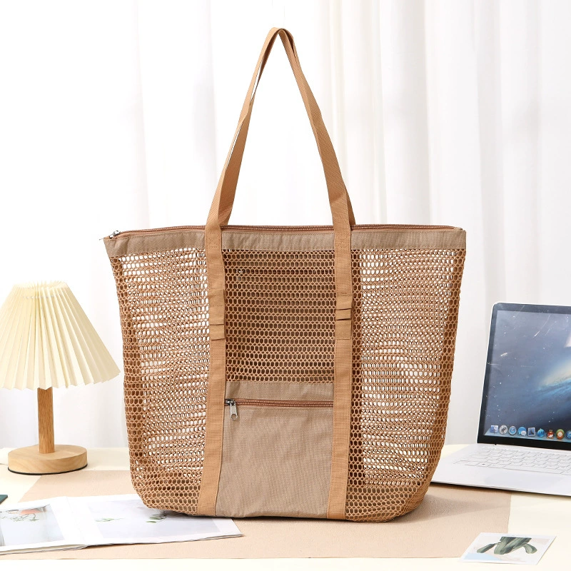 2025 Новый портативный плечевой мешок для путешествий Amazon, сетчатая пляжная сумка с отверстиями, большая вместимость для хранения купальников