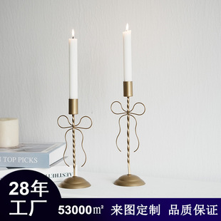 Customized Factory Direct Sales Cross-Border Hot Selling Bow-Shaped Candle Holder Home Decoration Glass Candle Holder Iron Candle Holder