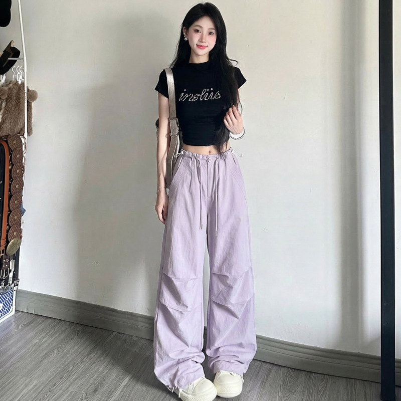 American-Style Haze Purple Quick-Dry Work Casual Pants for Women, Spring and Summer Long Pants, High-Waisted, Slimming, Slightly Stretchy, Straight-Leg, Paratrooper Wide-Leg Pants American-Style Haze Purple Quick-Dry Work Casual Pants for Women, Spring and Summer Long Pants, High-Waisted, Slimming, Slightly Stretchy, Straight-Leg, Paratrooper Wide-Leg Pants