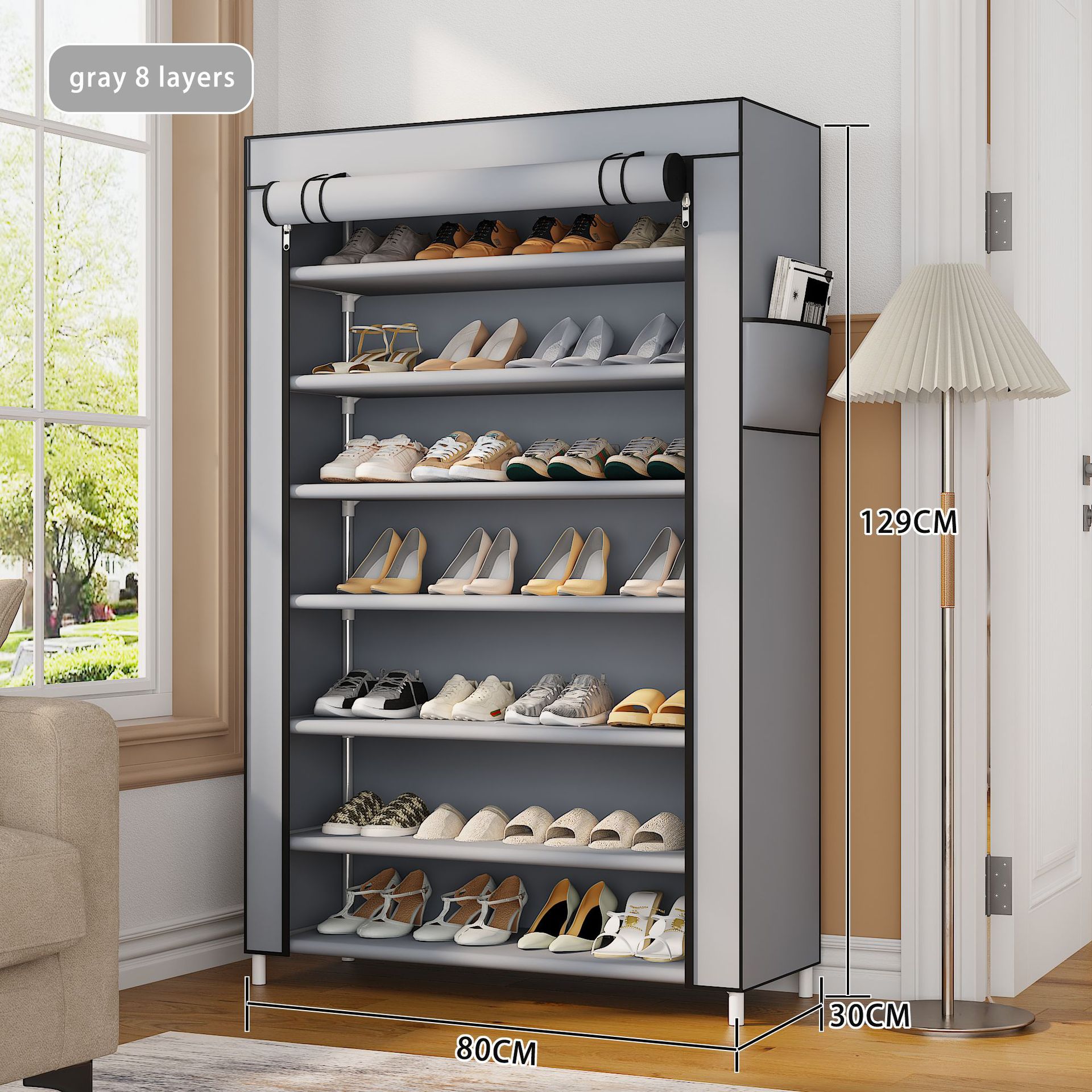 Gabinete de zapatos simple, cinturón de zapatos, nuevo tipo de cubierta a prueba de polvo con cremallera, estante de zapatos simple, tubo de acero, estante de almacenamiento en el suelo de la puerta doméstica image 8