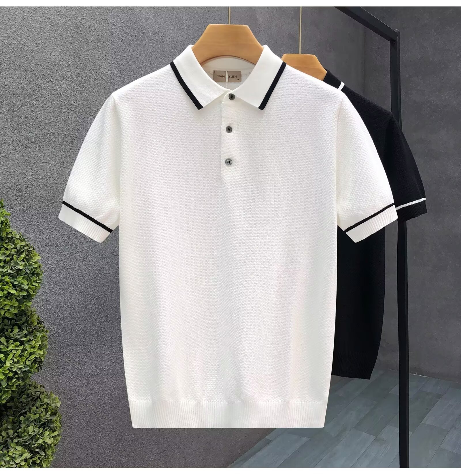 Men's Breathable Knit Polo Shirt With Contrast Collar, Casual Business Short Sleeve Top For Summer, Comfortable Loose Fit T-Shirt_viptrois.com