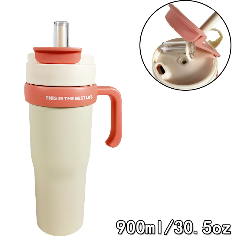 Nuevo mango transfronterizo de taza de automóvil 304 taza de acero inoxidable al aire libre portátil de doble vacío taza de hielo