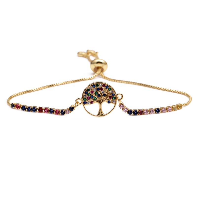 Fashion Micro Inlaid Zircon Lucky Tree Adjustable Pull Box Chain Star Copper Bracelet