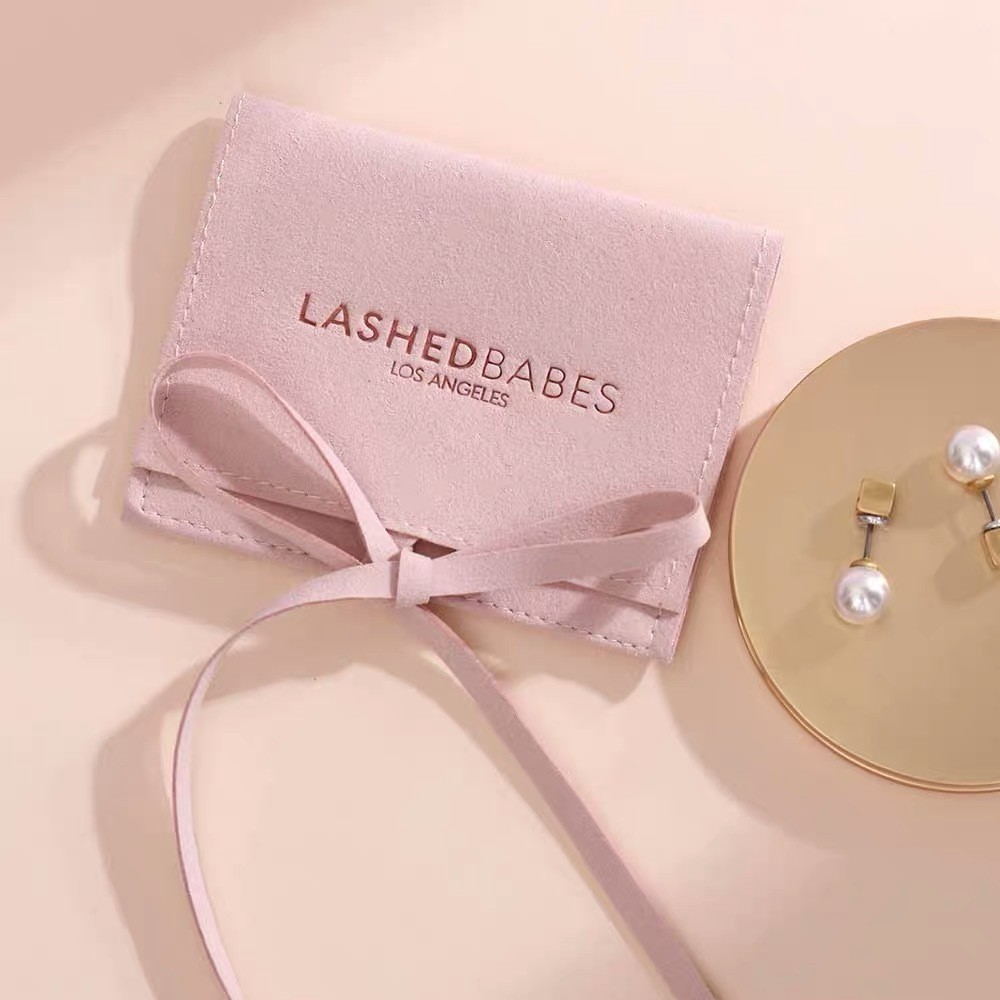 Bolsa de terciopelo de microfibra de doble cara, bolsa de embalaje con tapa abatible para pendientes, collares y lápices labiales, bolsa de almacenamiento para tarjetas de banquete de boda, personalizable