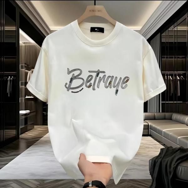 Herr t-shirt i tung bomull med tryck och lös passform_voghion.com