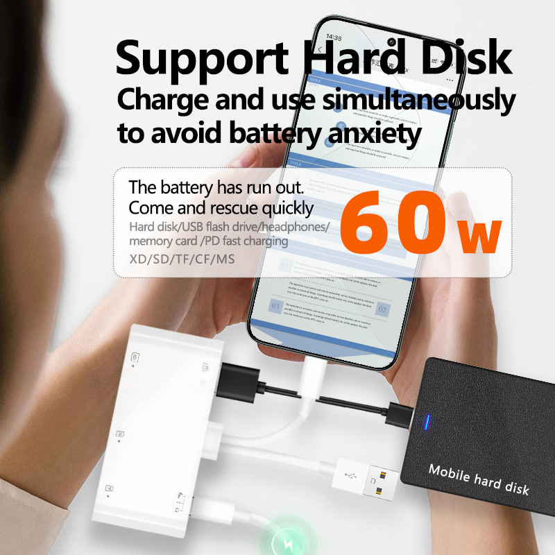 Lector de Tarjetas Compatible con Apple, Android, Huawei, Tarjeta SD, Teléfono Móvil, OTG Todo en Uno, Tarjeta de Memoria Cuatro en Uno TIPO-C USB