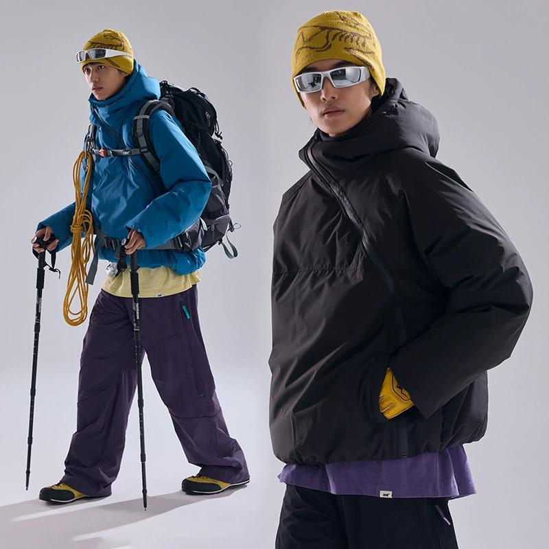 Юменг зимний дизайн косой молнии хлопчатобумажный костюм мужской утолщение с капюшоном на открытом воздухе