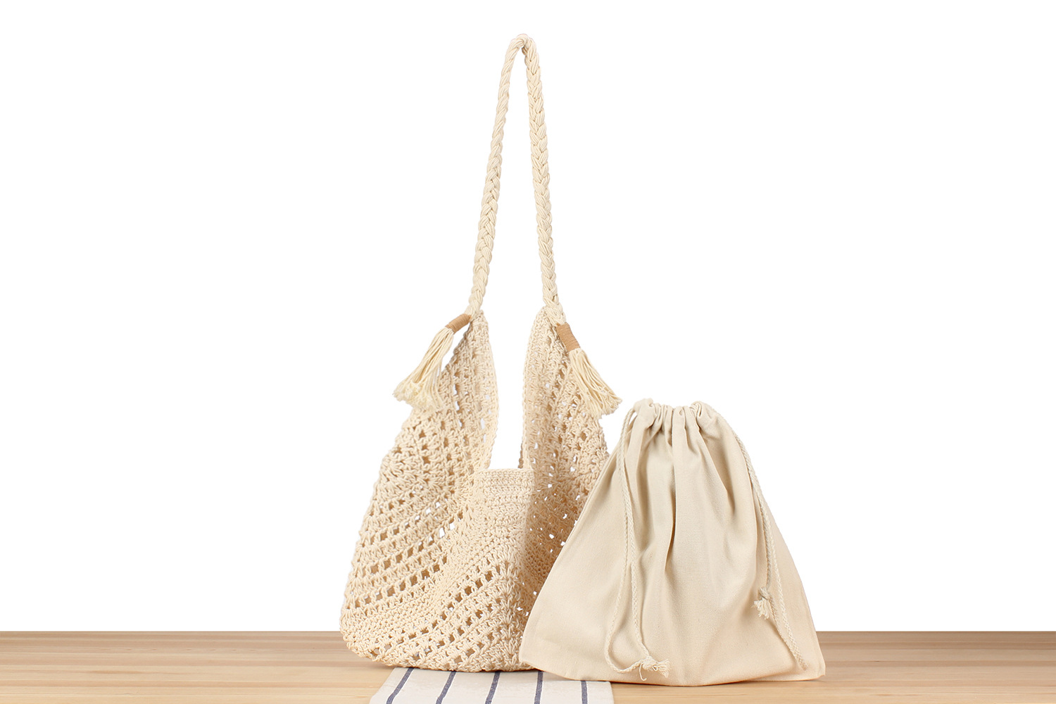 Women's Large Cotton Solid Color Vacation Beach Weave Bucket Open Straw Bag display picture 3