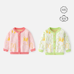 Cute Little Rabbit Pure Cotton Baby Sweater Spring and Autumn Style Soft Girls' Cardigan A-Grade Knitted Baby Sweater