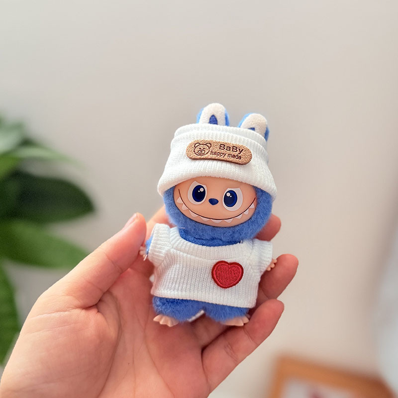 LABUBU4.0心底密码搪胶毛绒挂件小鼻噶公仔衣服白色弹力衫套装|undefined