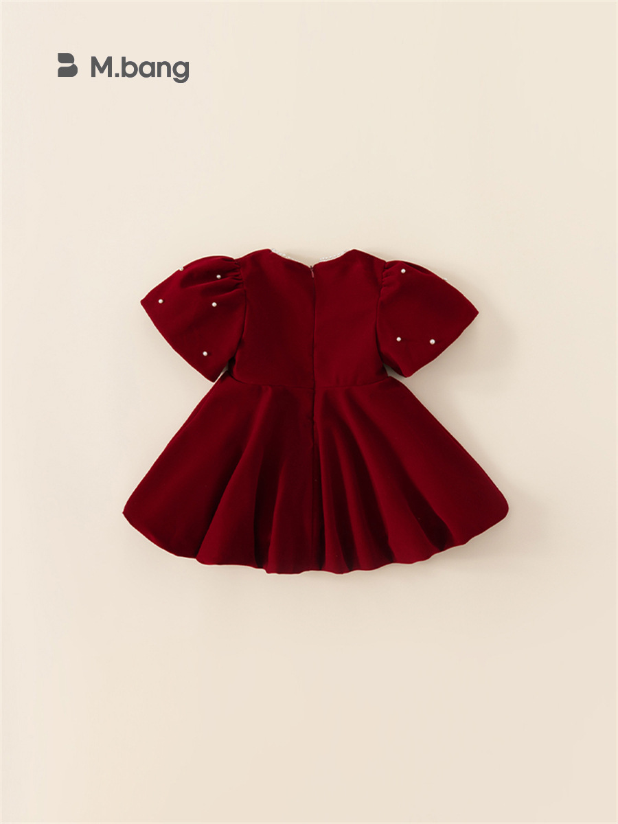 Youbao ropa para niños primavera y otoño vestido de niña otoño vestido rojo perla vestido de princesa ropa de actuación para niños falda para niños