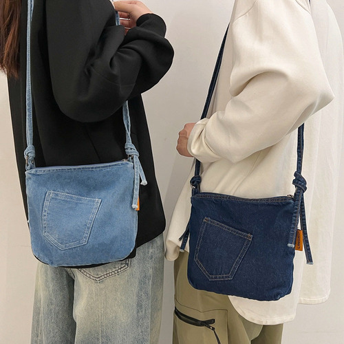 Sustainable Boho-Chic American-Style Tote Bag 2025 Summer: Smart Camp Denim Bucket Bag for Commuting, Large-Capacity Canvas Design