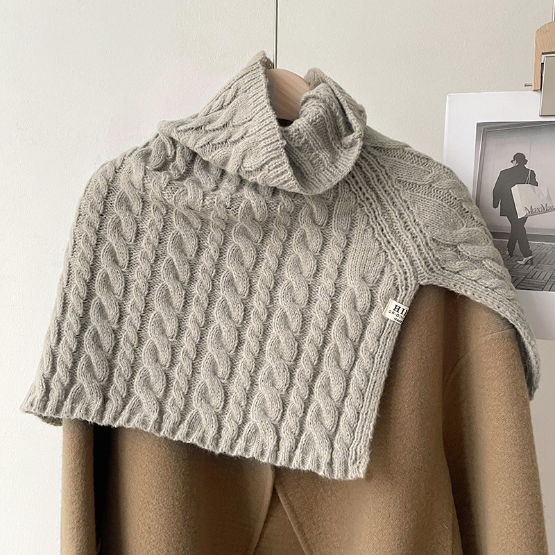 Otoño e Invierno estilo coreano color sólido giro caliente suéter bufanda de cuello alto split bufanda de punto exterior cabo chal bufanda