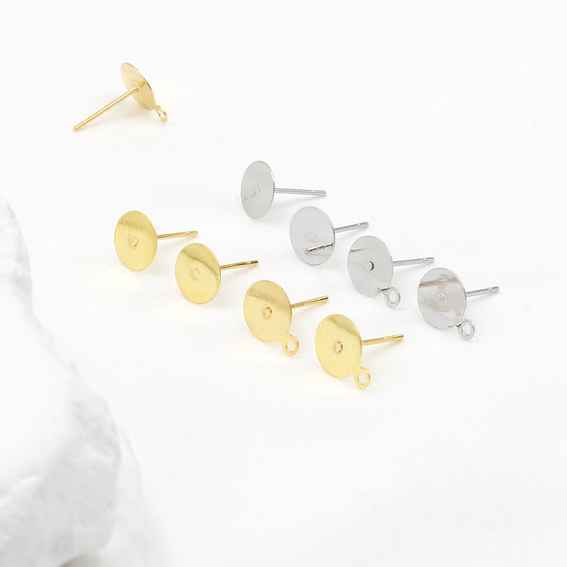 Pieces of flat bottom ear pin plating 18K real gold 925 silver pin pearl pancake earring accessories diy earring material A57