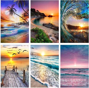 Горячая 5D Diamond Painting Beach Landscape Art Sticker -Cross -Crest Round Diamond Diamond Painting Cross -Bordder Wholesale