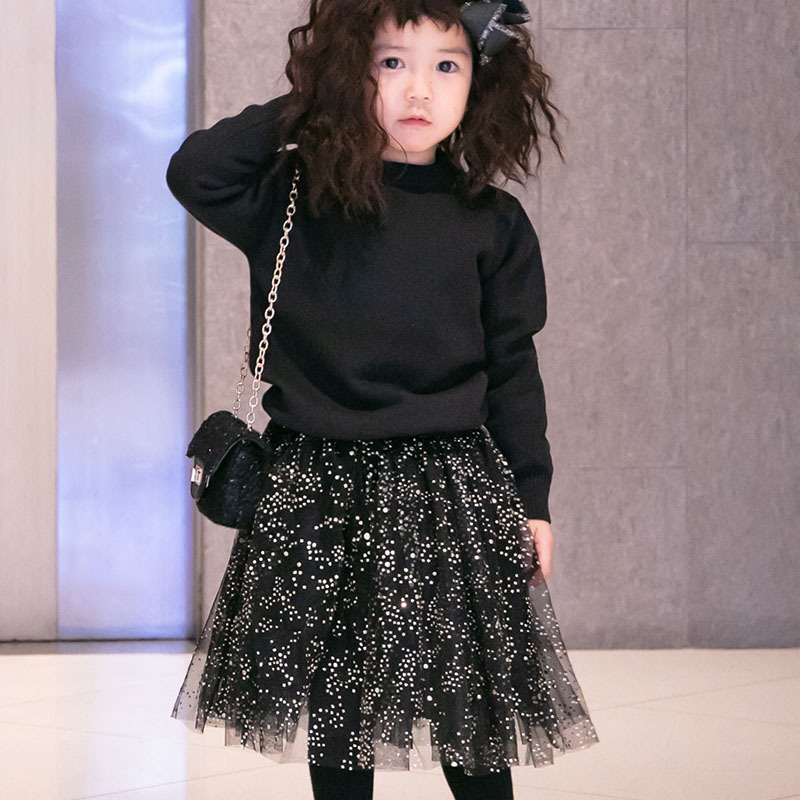 TK21544TU 女童装闪亮礼花印金春秋仙美黑网纱公主半裙Tutu蓬蓬裙