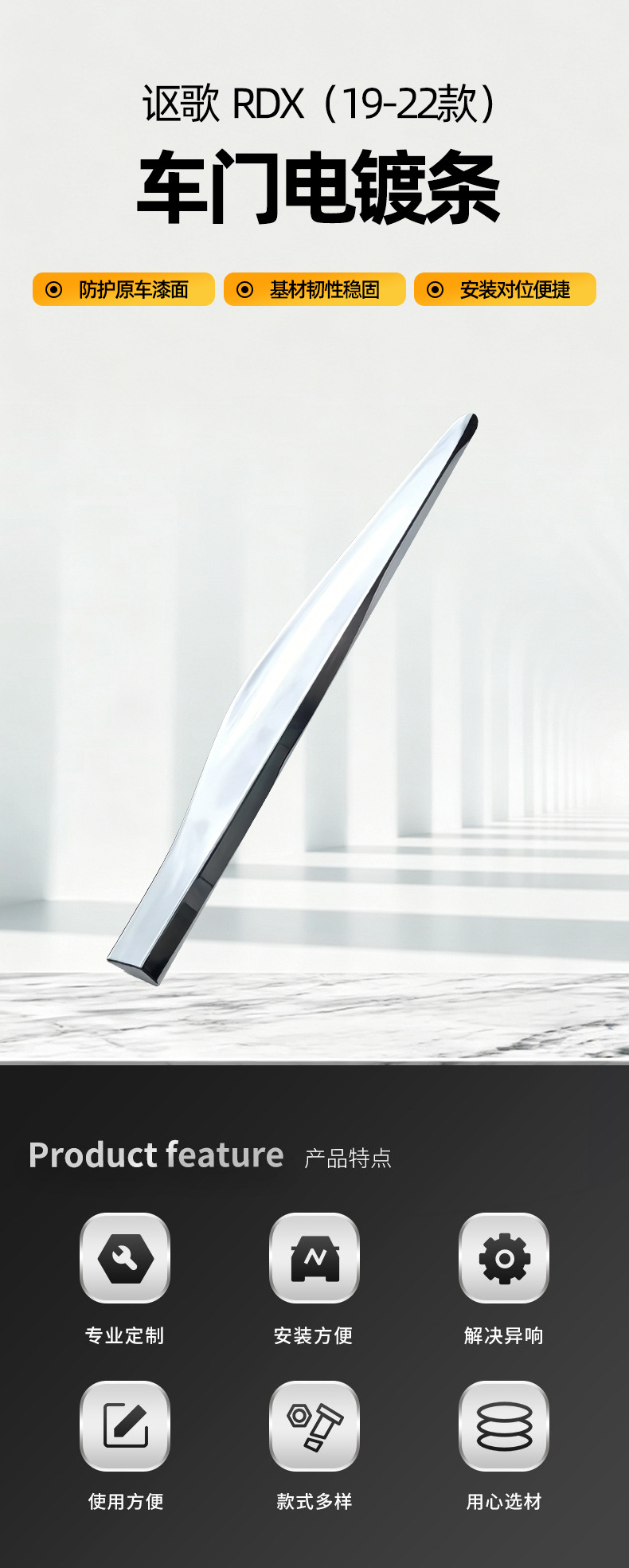 Acura RDX door electroplated trim, 2019-2022 model door lower trim, car exterior replacement parts