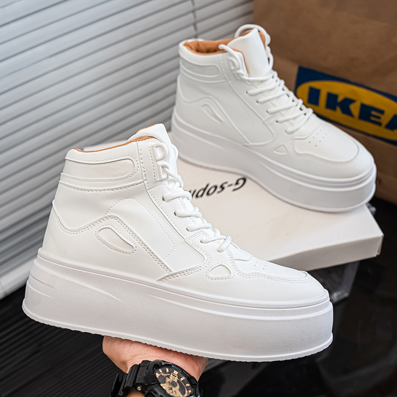 2025 verano zapatos casuales de alta altura, moda, zapatos blancos ligeros, viajes de moda coreana, zapatos para hombres con suela gruesa.