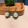 White earrings emerald from pearl, with gem, European style, wholesale