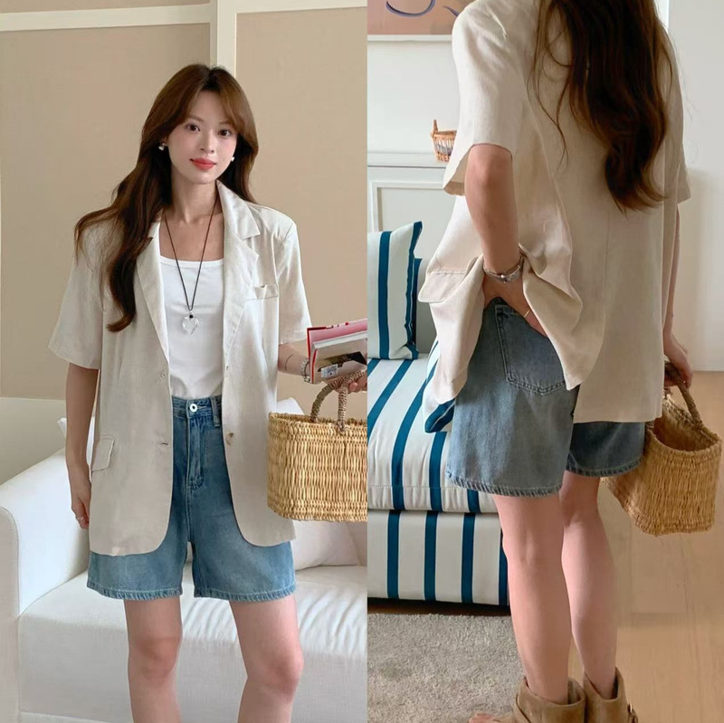Real Photos Taken, Product Shipped. Summer Vintage Lapel Single-Breasted Loose Cotton-Linen Blazer Real Photos Taken, Product Shipped. Summer Vintage Lapel Single-Breasted Loose Cotton-Linen Blazer