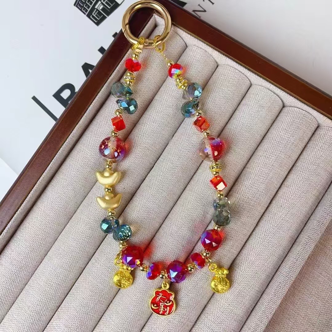 Alta sensación de cuentas de vidrio esmaltado cadena de teléfono móvil pulsera colgante de moda explosión de cristal cuentas de llavero bolsos colgante