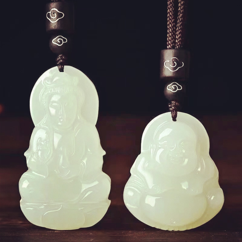 Natural Afghan Jade Guanyin Jade Buddha Pendant for Men and Women Couple Blue and White Jade Guanyin Necklace Jade Pearls for Gift Natural Afghan Jade Guanyin Jade Buddha Pendant for Men and Women Couple Blue and White Jade Guanyin Necklace Jade Pearls for Gift