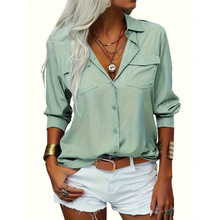 N 801 Ladies' Solid Color Lapel Long Sleeved Button�羳��