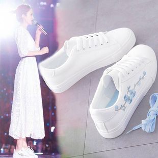 Korean Style All-match Embroidered White Shoes Female Student Flat Casual Sneakers 2021 Spring and Autumn New Low-top Board Shoes