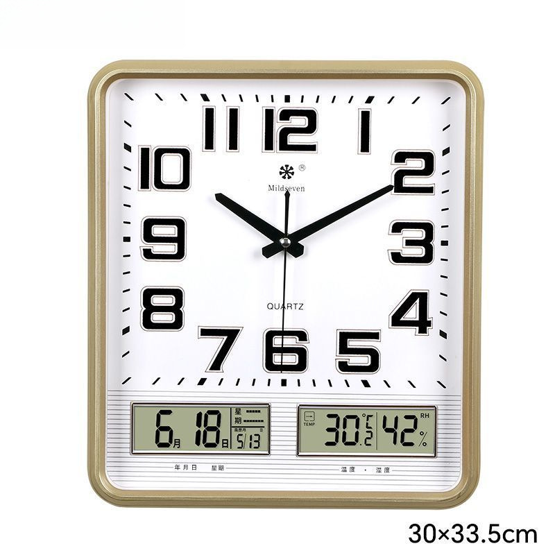 Calendario doble cuadrado, temperatura, humedad, calendario perpetuo, reloj de pared, reloj de cuarzo de pared silencioso simple moderno