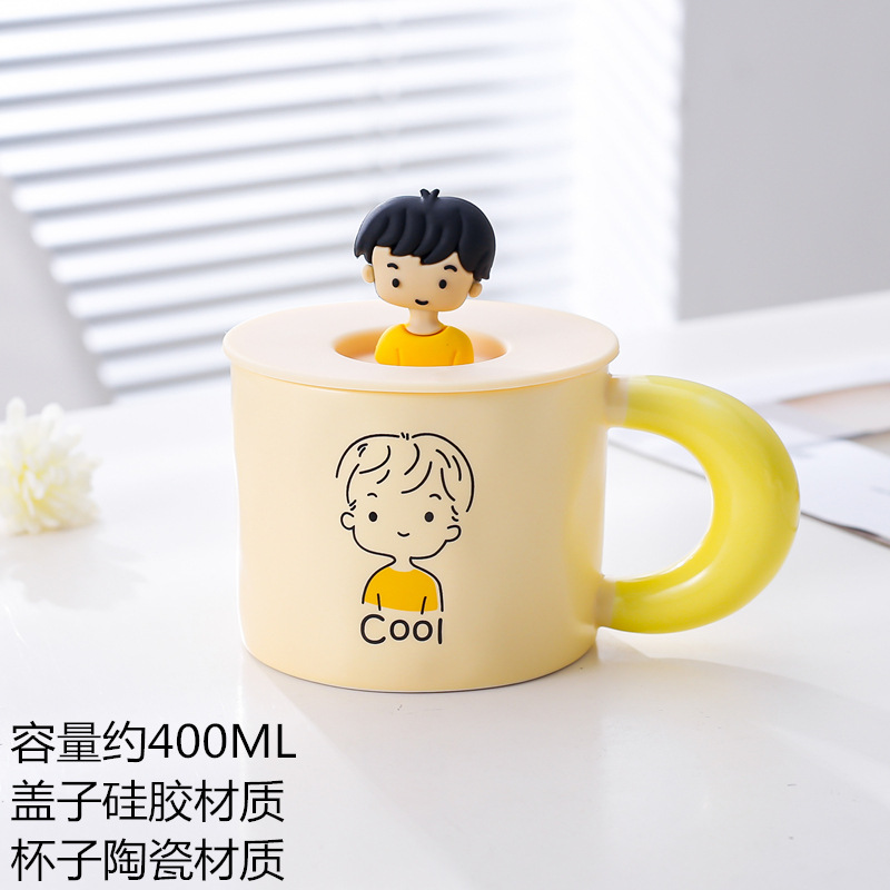 Estilo coreano lindo personaje de dibujos animados taza Rosa niña corazón Taza de cerámica taza de agua con tapa taza de café taza de pareja taza