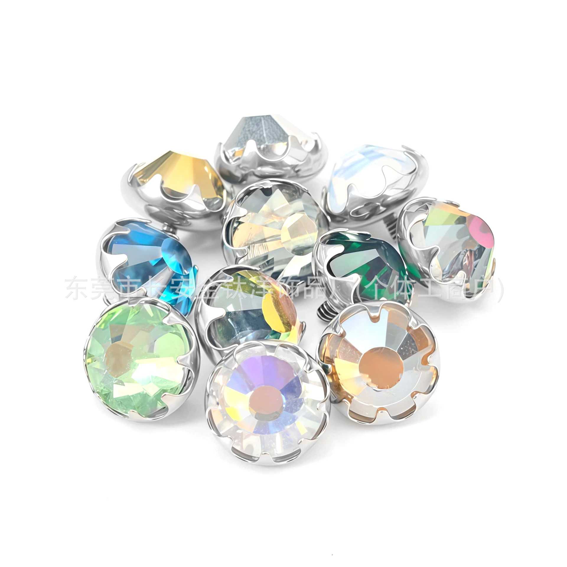 F136 Titanium Serrated New Czech Diamond-Inlaid Lip Studs, Ear Studs, Navel Studs, G23 Titanium Alloy Piercing Jewelry detail image 5